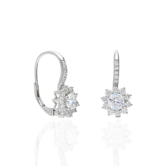 2.65Ct Round CZ French Clip Flower Earrings 925 Sterling Silver