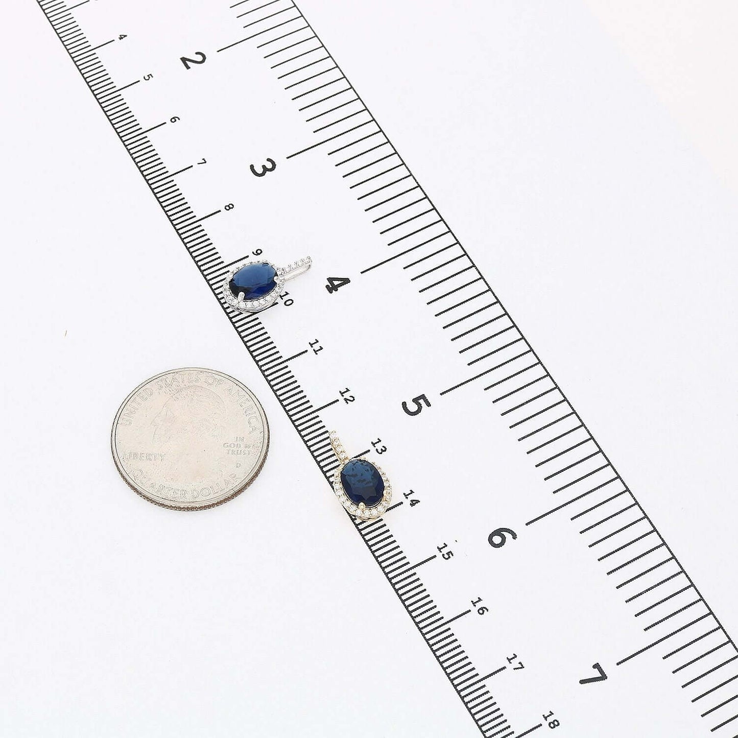 1.25Ct CZ Blue Sapphire Halo Pendant 14K Yellow White Gold 18"