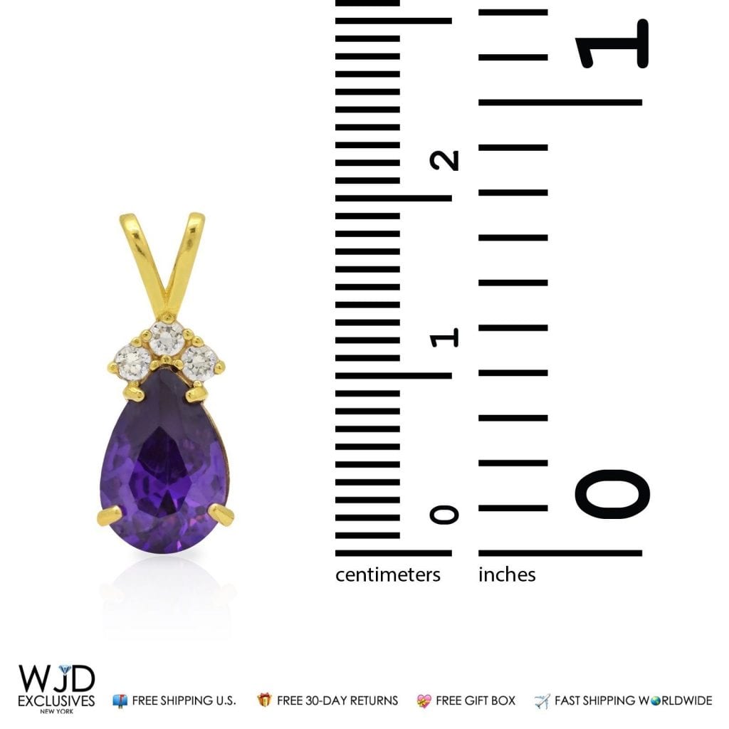 1.85TCW Round Diamond & Pear Shape Amethyst Charm Pendant 14k Yellow Gold 0.8"