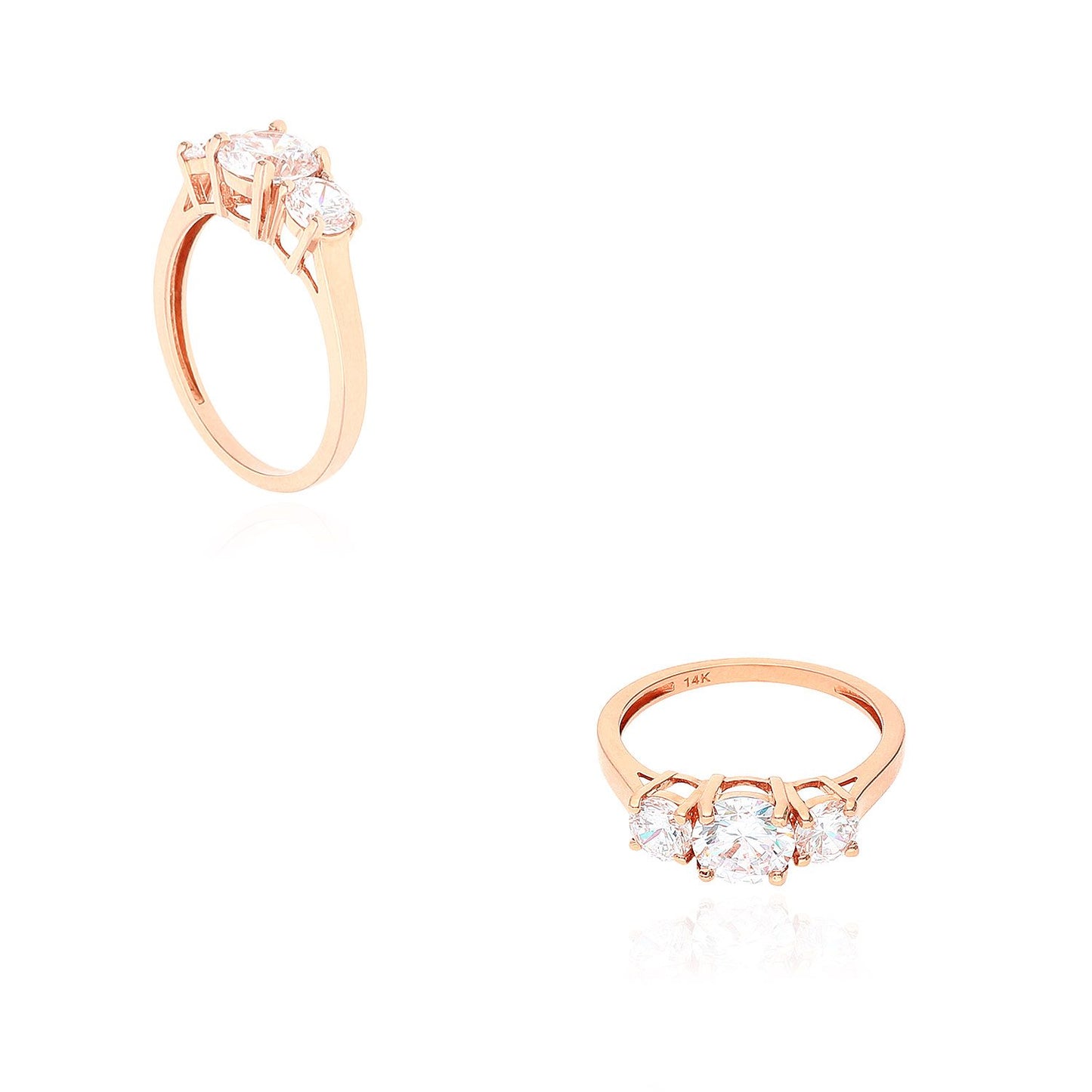 2CTW CZ Three-Stone Classic 14K Gold Rose Engagement Ring