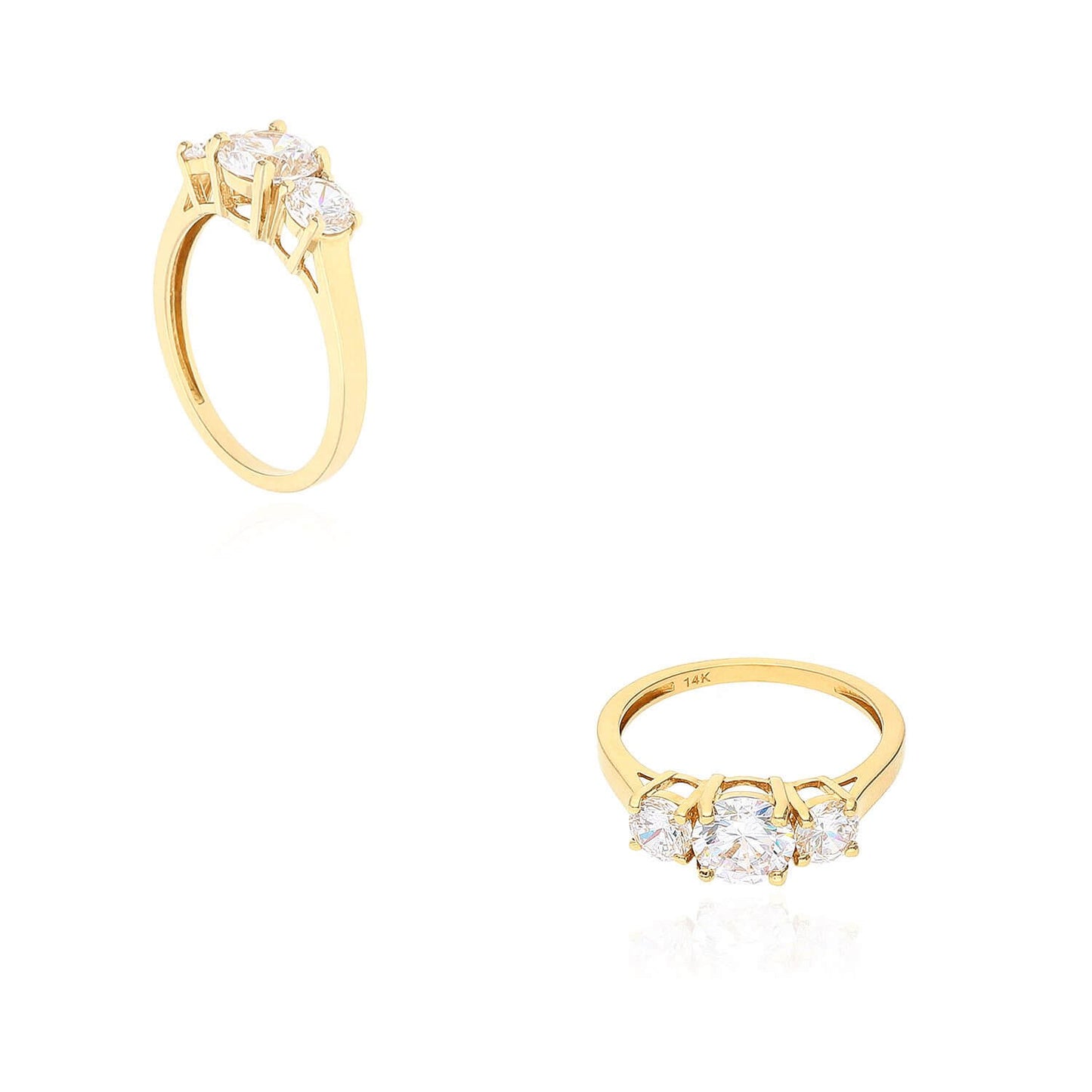 2CTW CZ Three-Stone Classic 14K Yellow Gold Engagement Ring