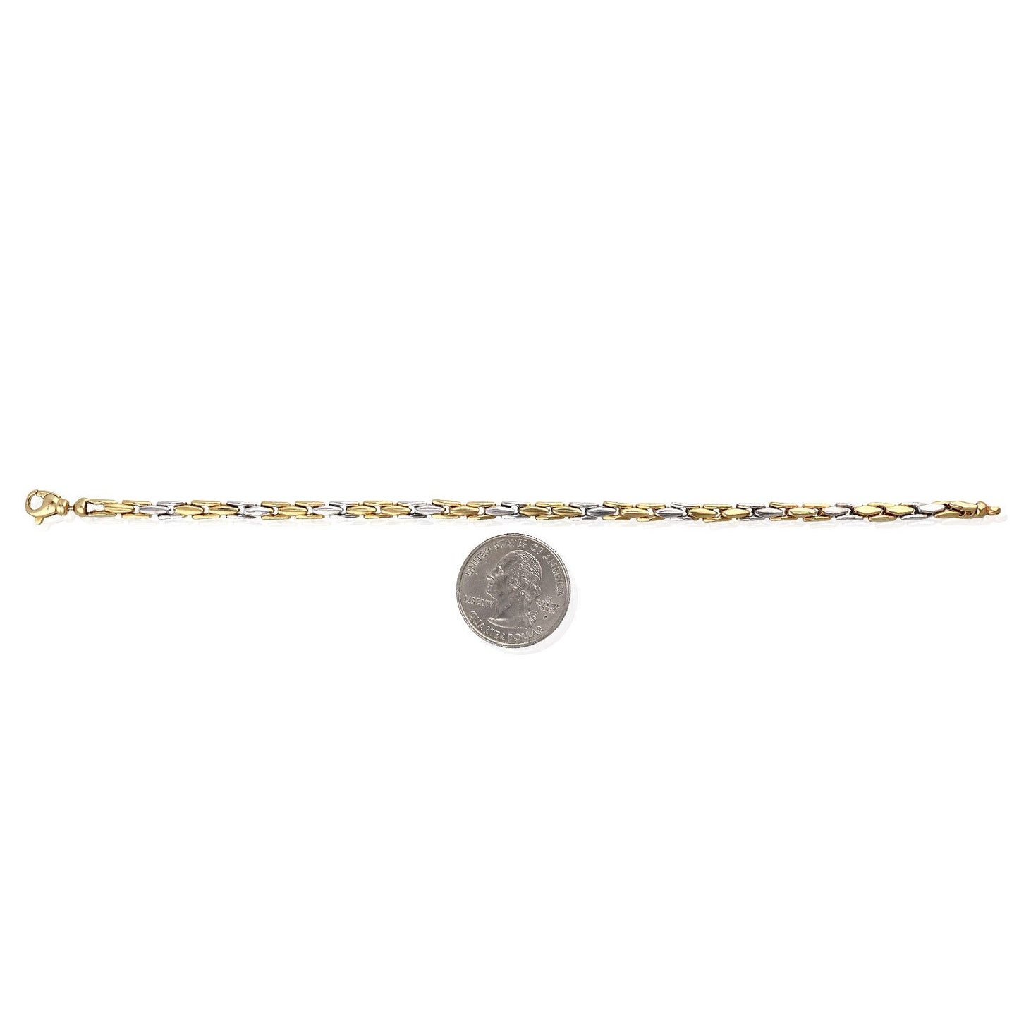 Solid 10K Yellow White Gold 4mm Bullet Bracelet 8"