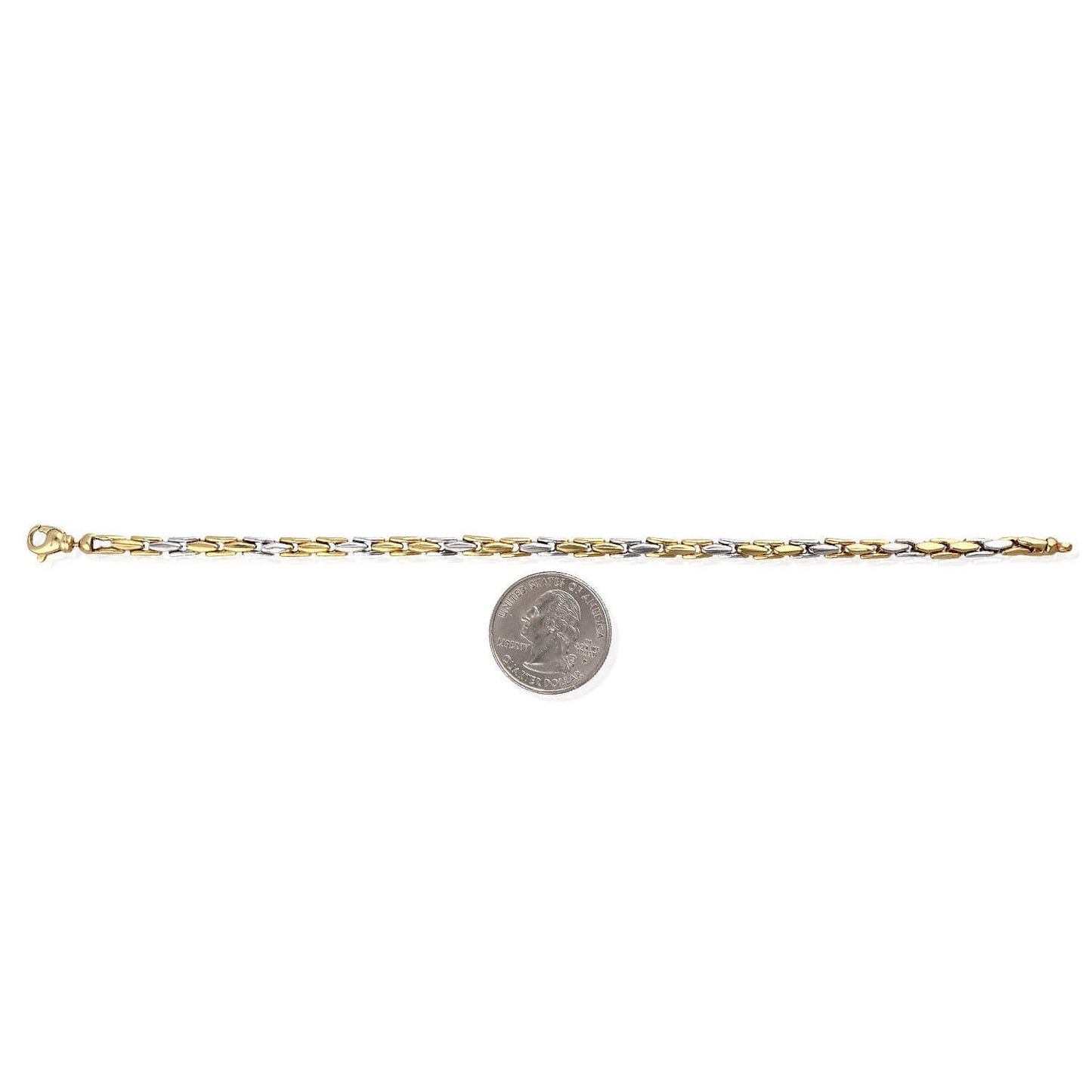 Solid 10K Yellow White Gold 4mm Bullet Bracelet 8"