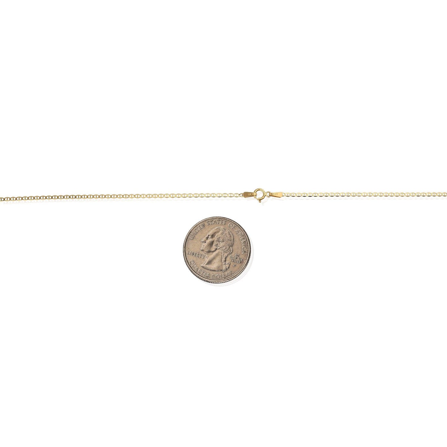 Solid 14K Yellow Gold 1.5mm Flat Mariner Chain Necklace 16" - 24"