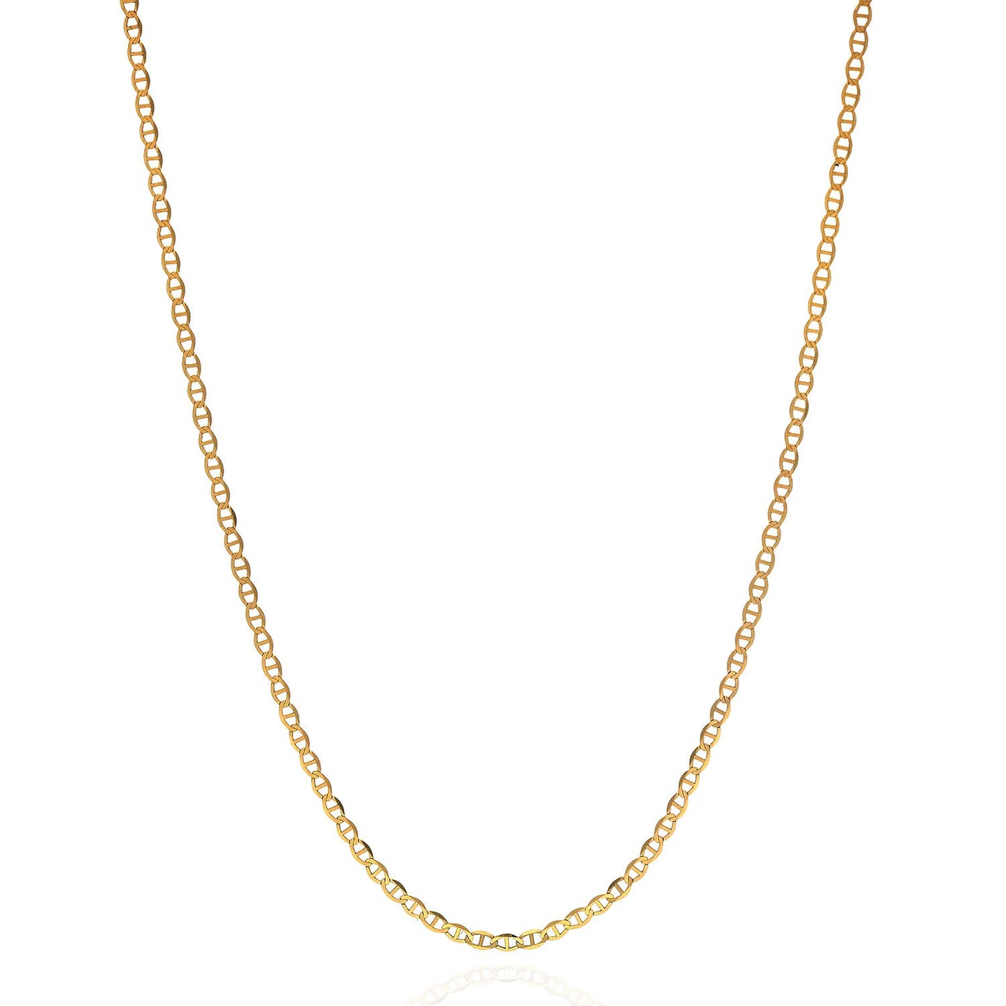 Solid 14K Yellow Gold 1.5mm Flat Mariner Chain Necklace 16" - 24"