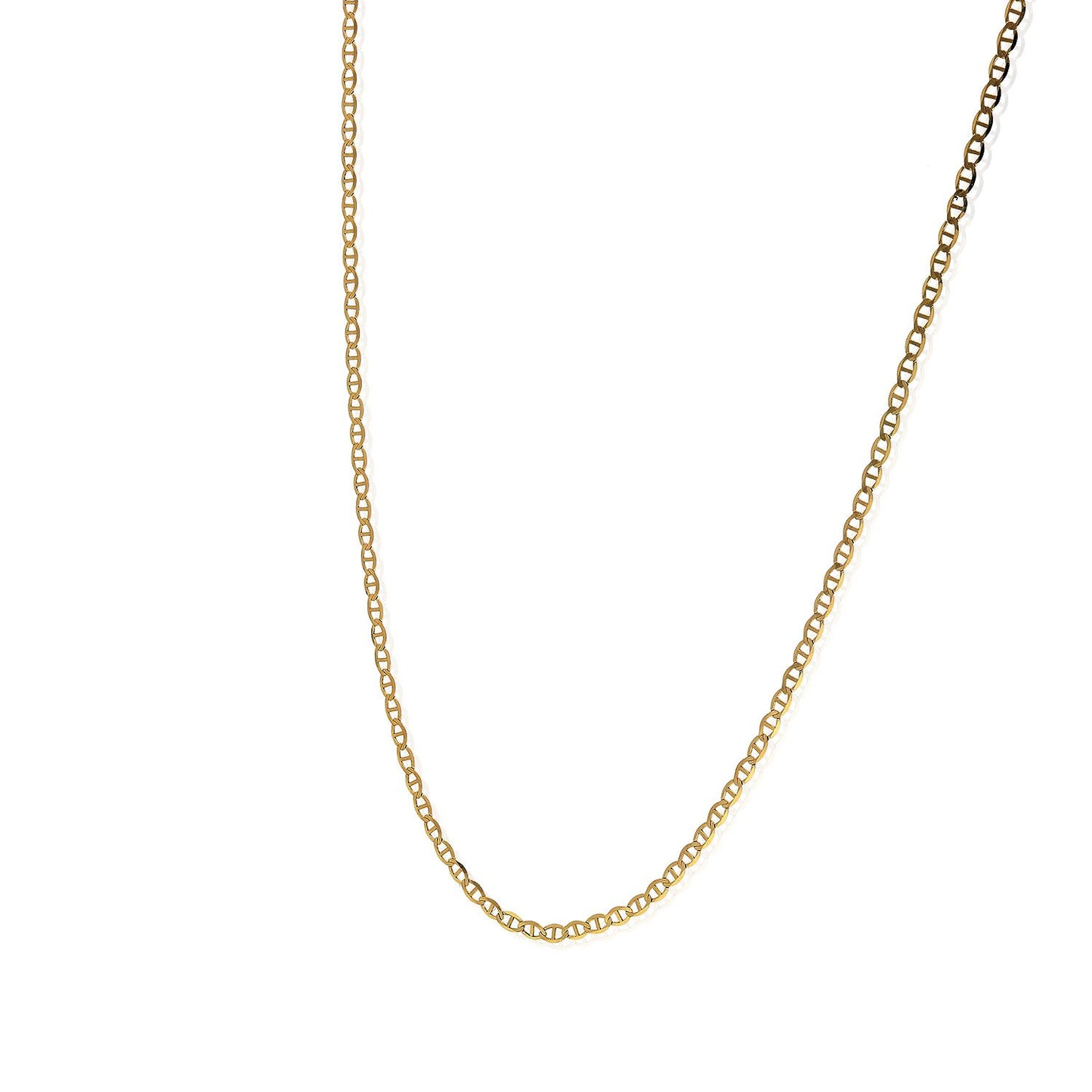 Solid 14K Yellow Gold 1.5mm Flat Mariner Chain Necklace 16" - 24"