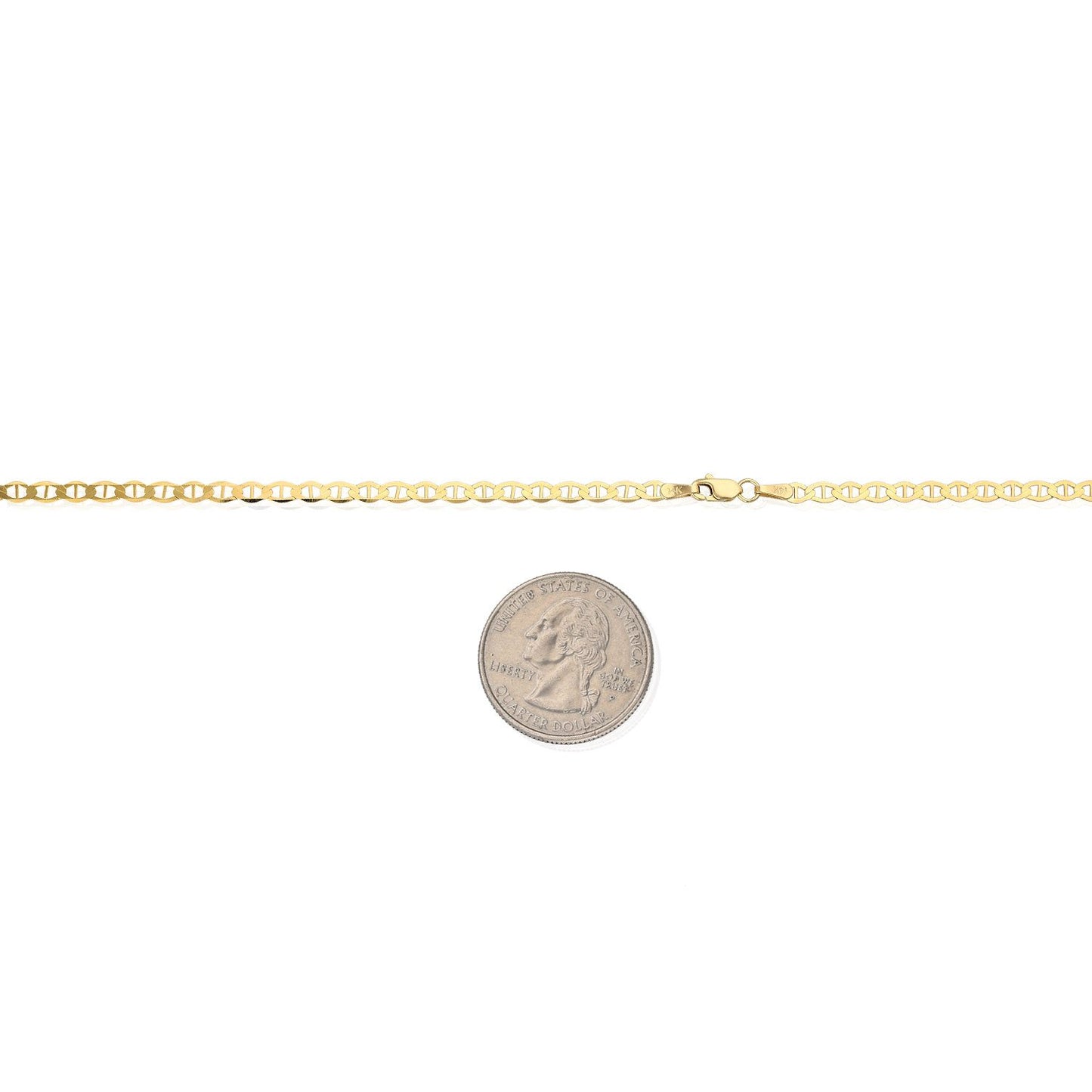 14K Solid Yellow Gold 3mm Flat Mariner Chain Necklace 16" 18" 20" 22" 24"