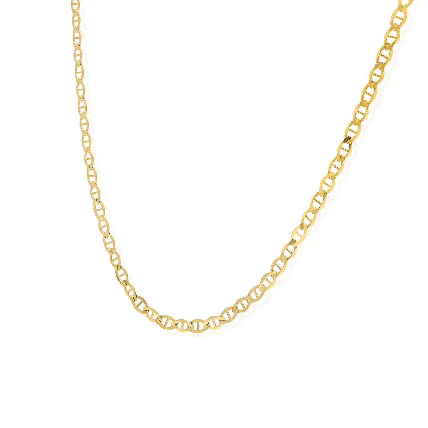 14K Solid Yellow Gold 3mm Flat Mariner Chain Necklace 16" 18" 20" 22" 24"