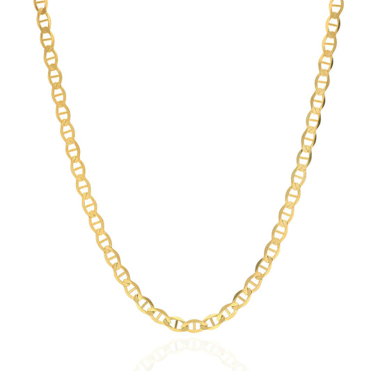 14K Yellow Gold 4mm Flat Mariner Chain (Solid Links) 18"-26"
