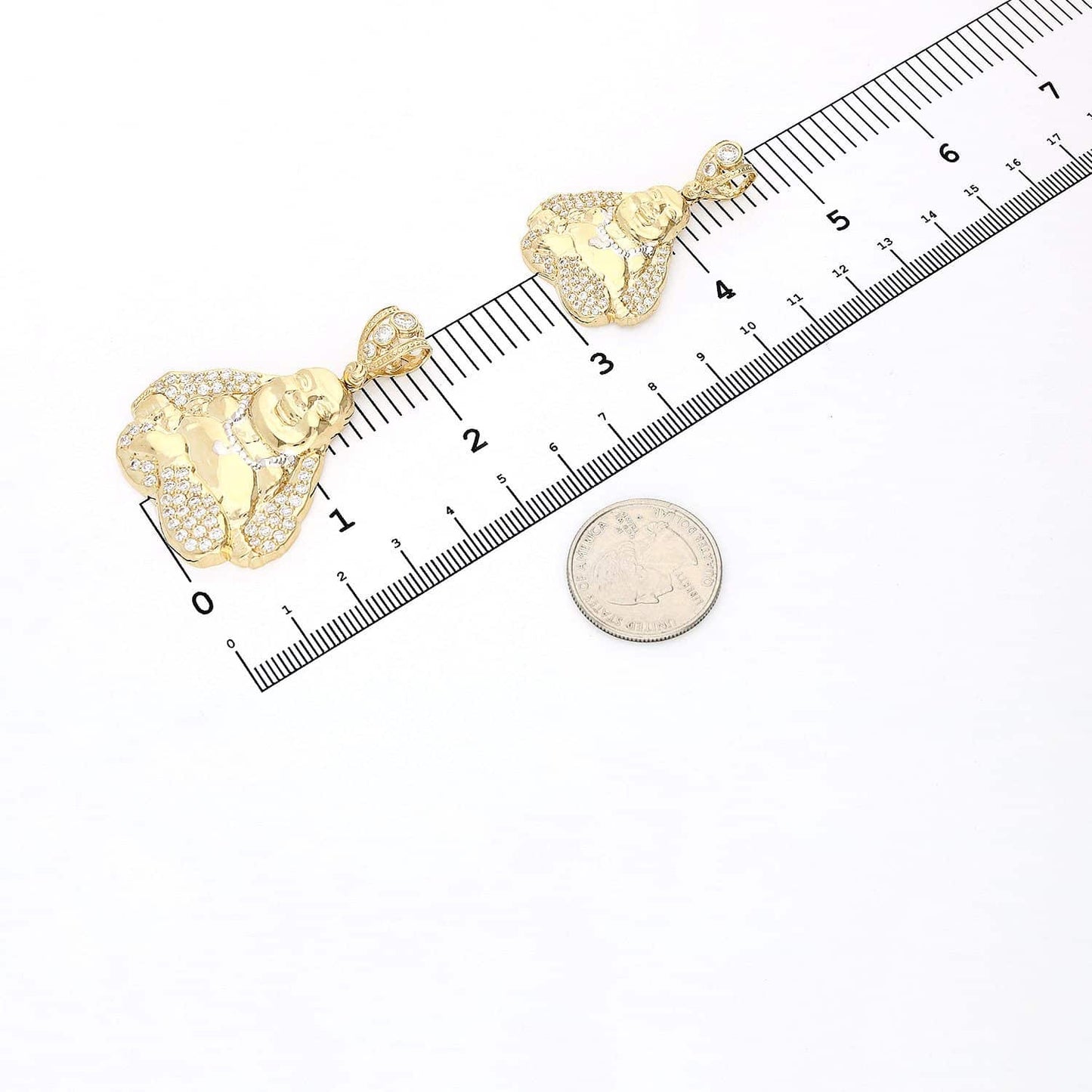 14K Solid Yellow Gold CZ Buddha Charm Pendant 1.65"-2.13"