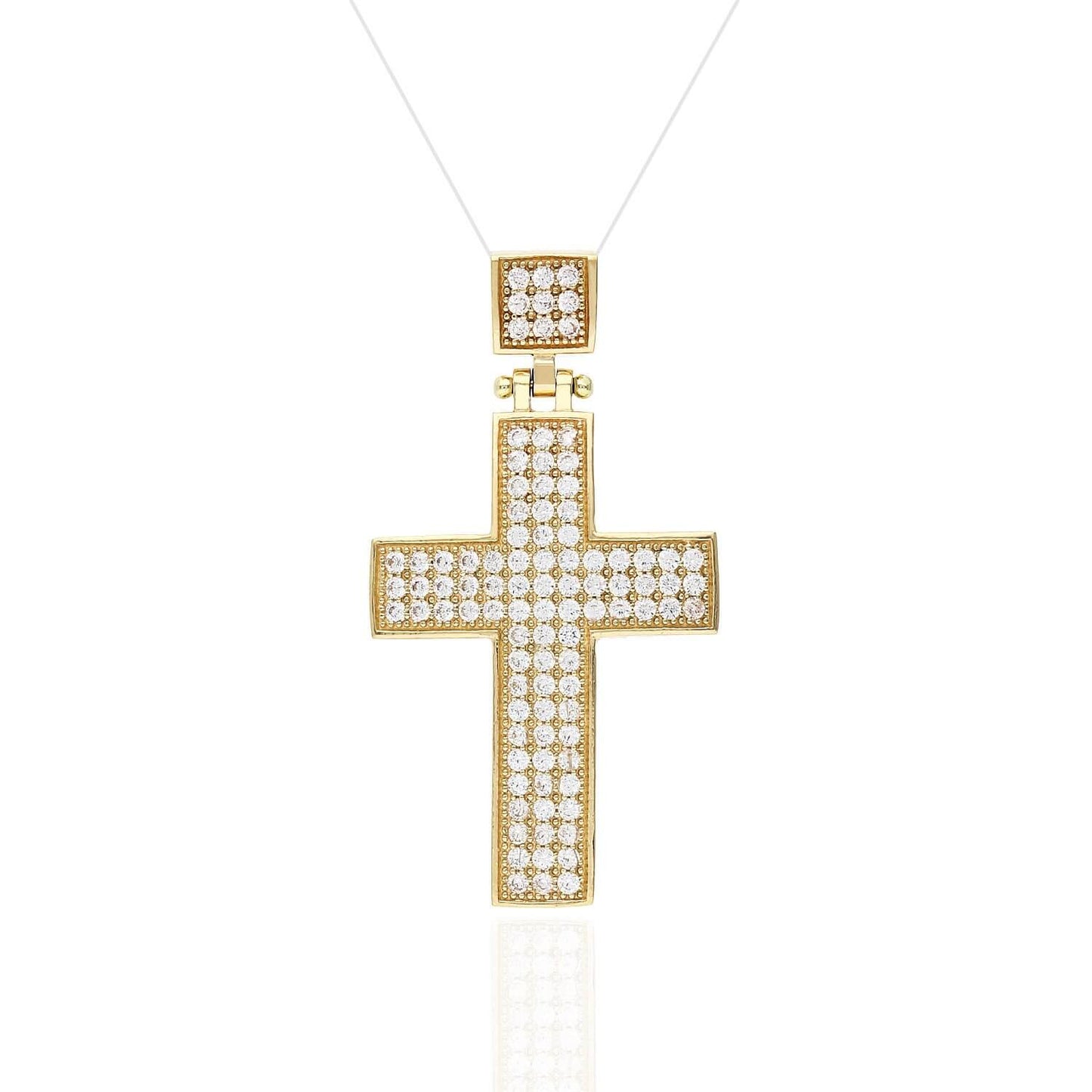14K Yellow Gold Created Diamond Pave Cross Charm Pendant 1CT
