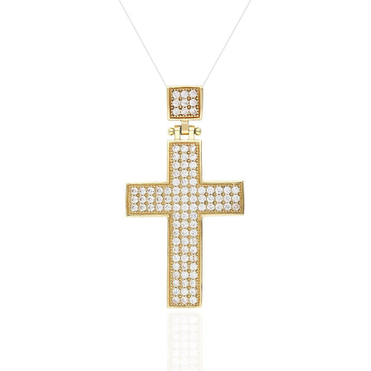 14K Yellow Gold CZ Pave Cross Pendant 1CT
