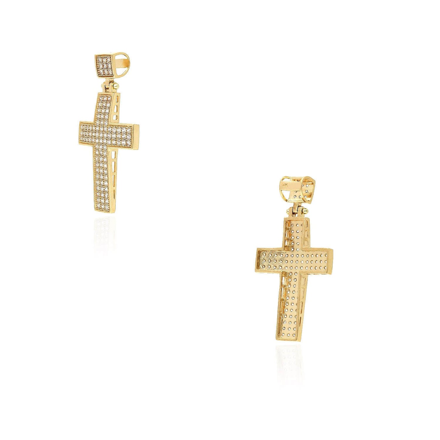 14K Yellow Gold Created Diamond Pave Cross Charm Pendant 1CT