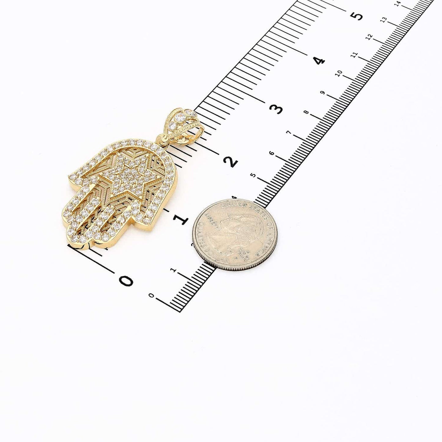 2.65Ct CZ 14K Yellow Gold Star David Hamsa Pendant