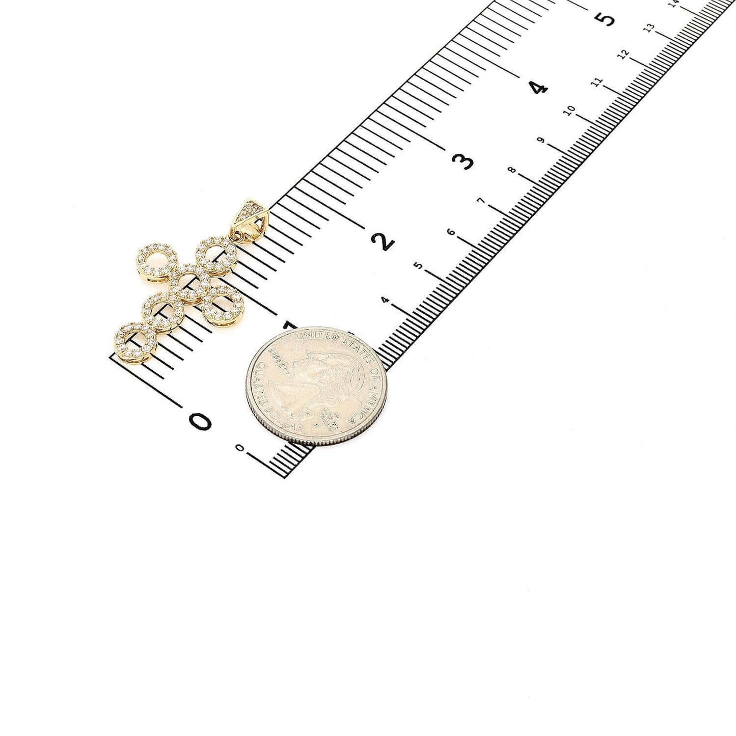 14K Yellow Gold Multi Circle 1.40Ct CZ Cross Pendant