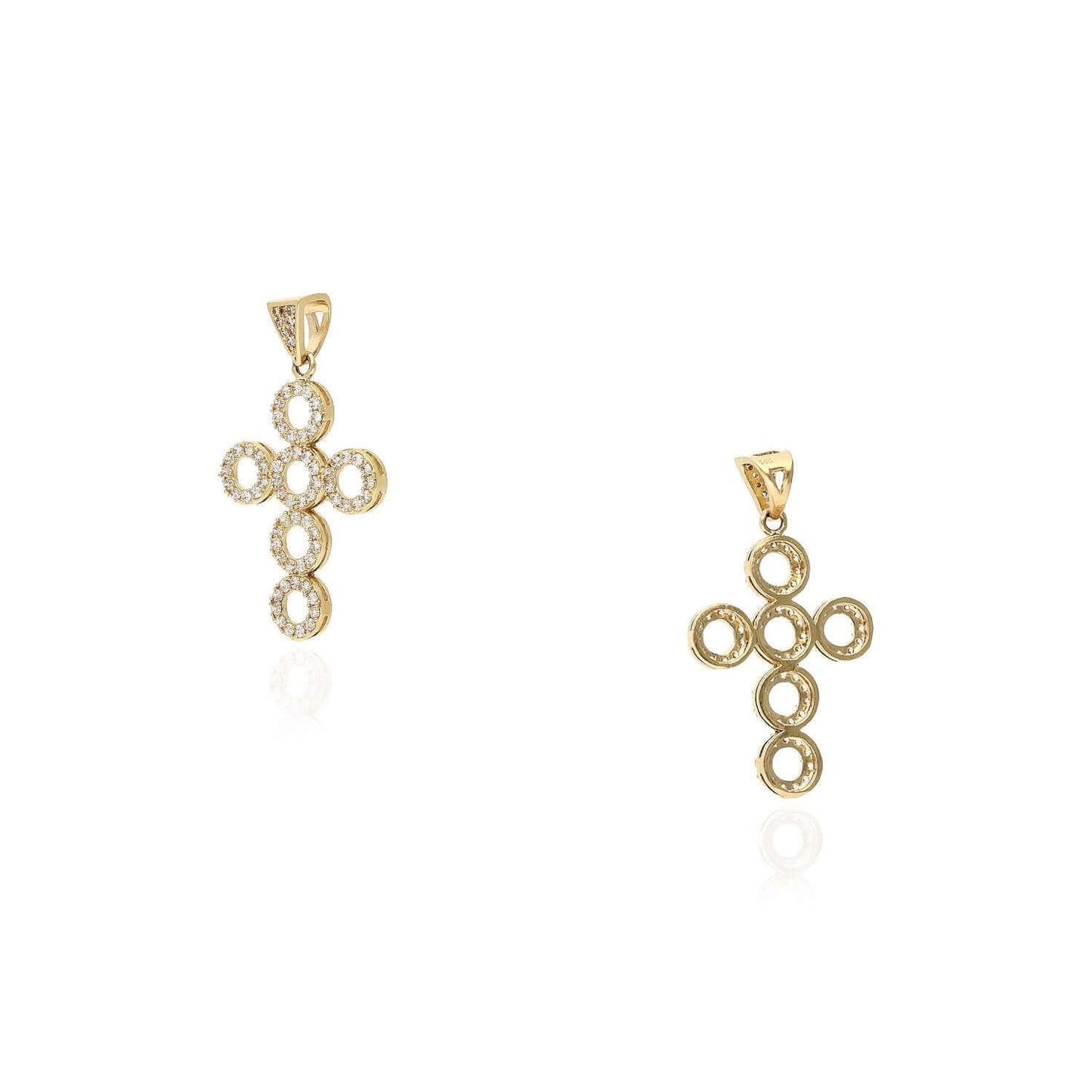 14K Yellow Gold Multi Circle 1.40Ct CZ Cross Pendant
