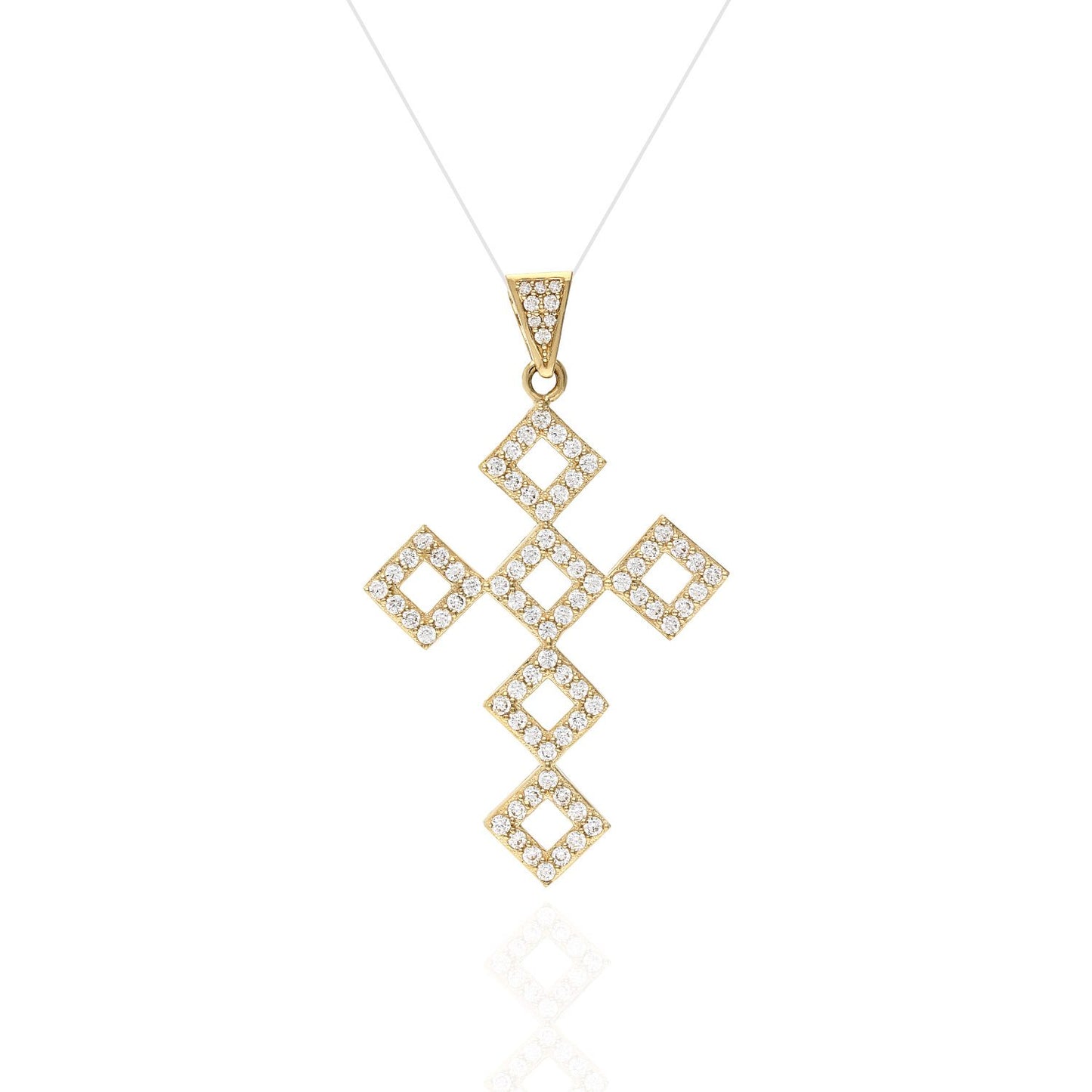 14K Yellow Gold 1.50CT CZ Multi Square Cross Pendant