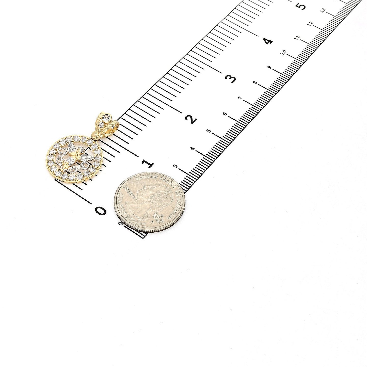 14K Solid Yellow 0.70Ct Created Diamond Angel Circle Pendant
