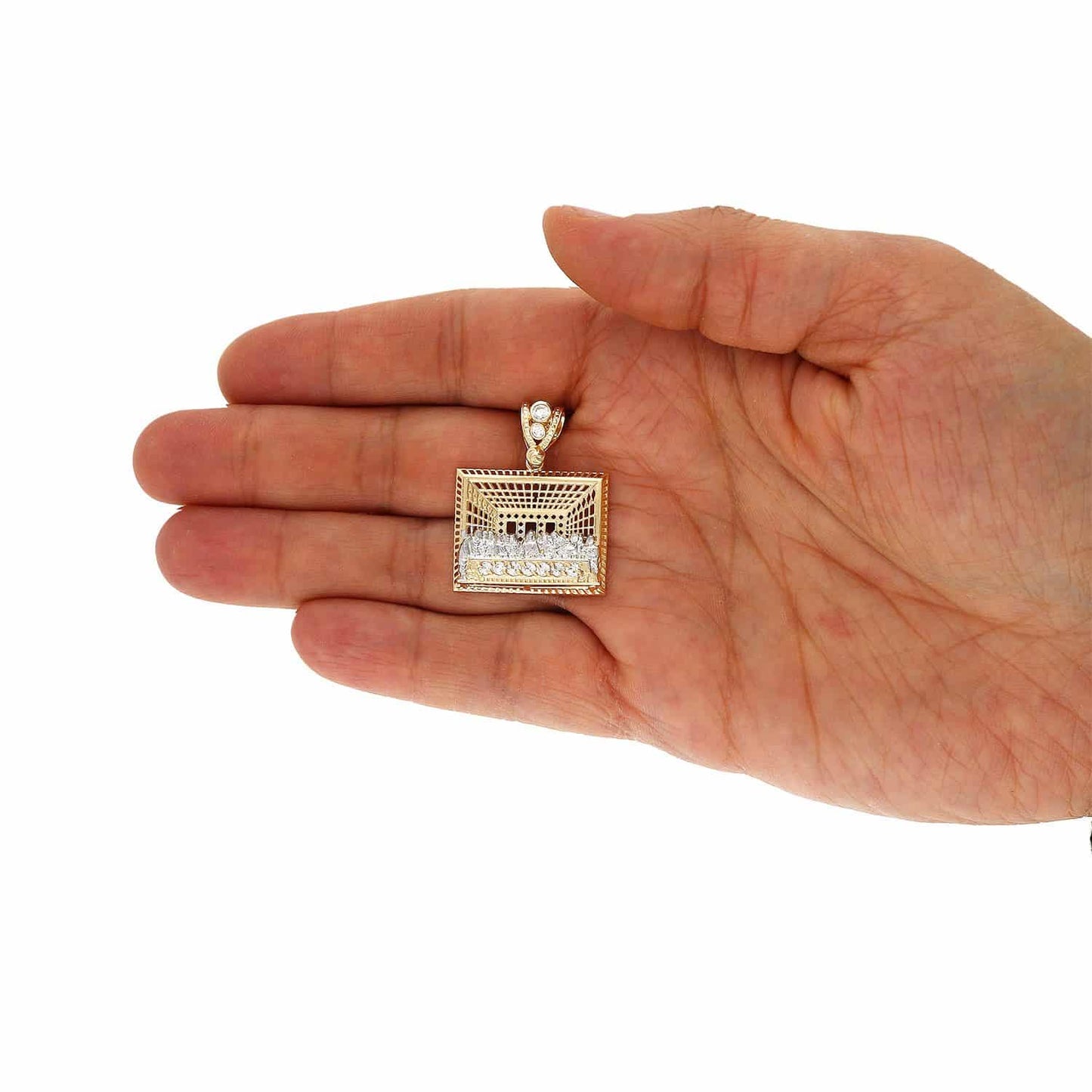 14K Solid Yellow Gold 0.30Ct Created Diamond The Last Supper Pendant