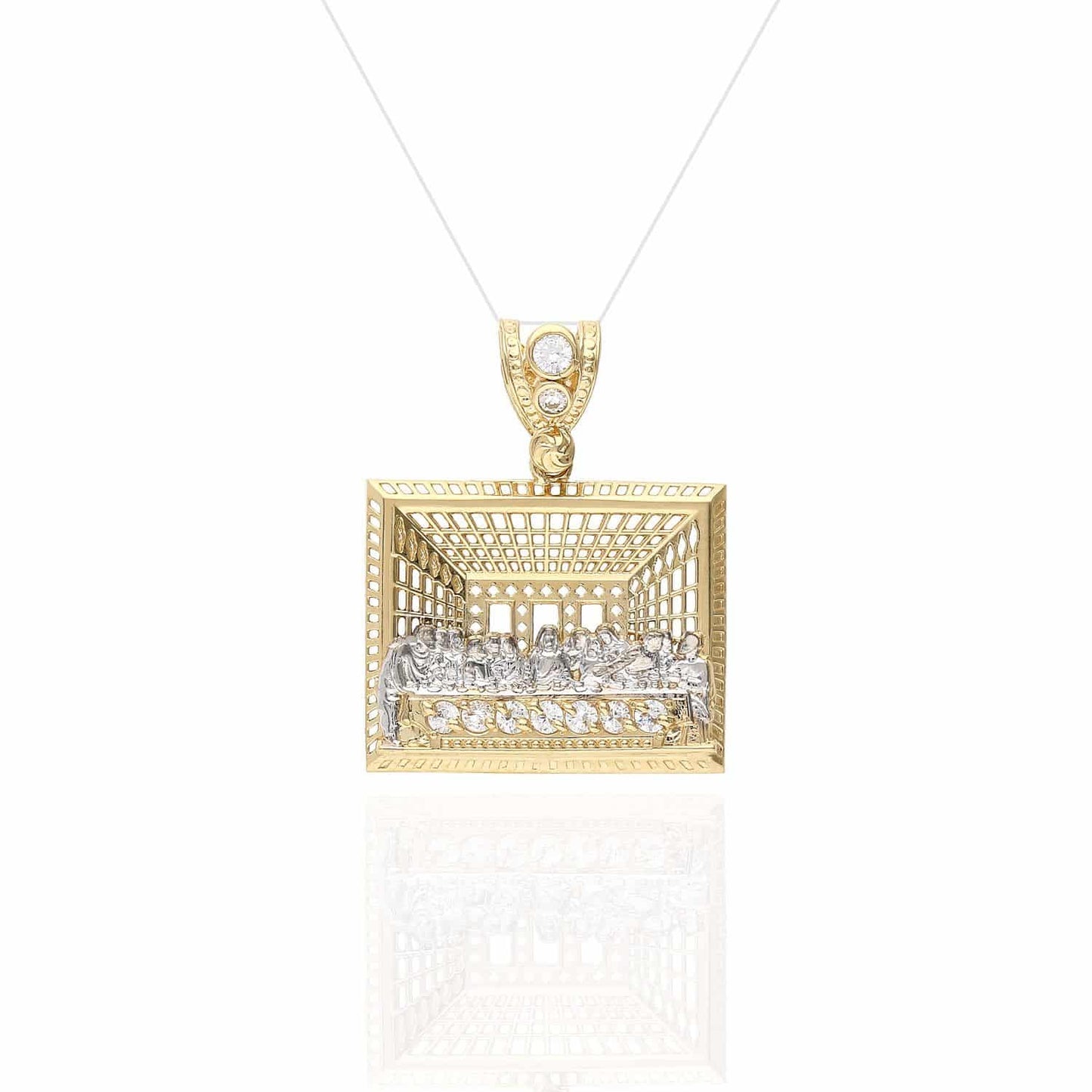 14K Solid Yellow Gold 0.30Ct Created Diamond The Last Supper Pendant