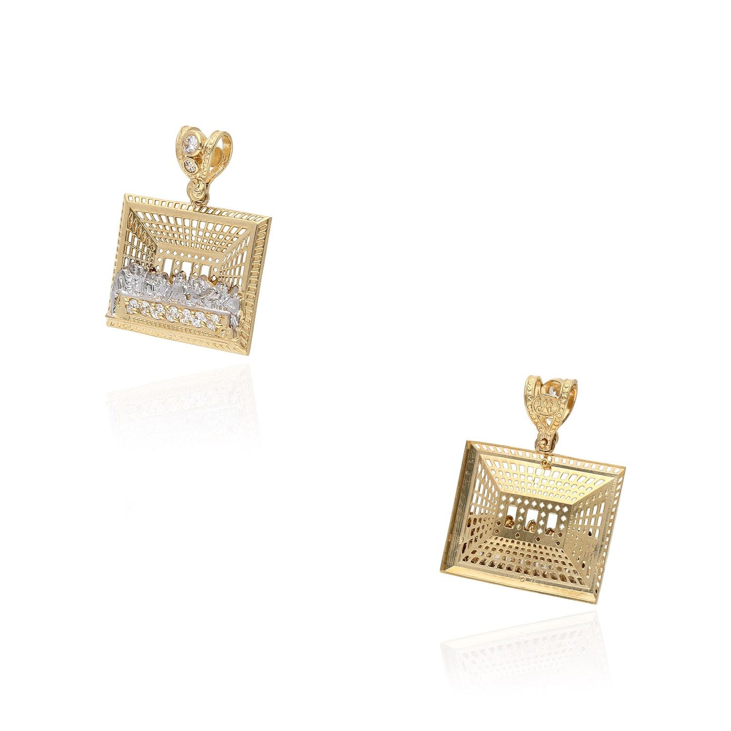 14K Solid Yellow Gold 0.30Ct Created Diamond The Last Supper Pendant