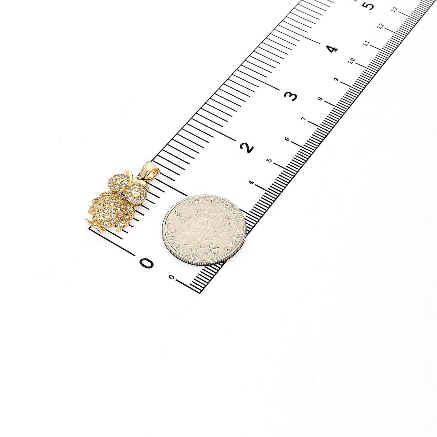 14K Yellow Gold 1.1CT CZ Accent Owl Pendant