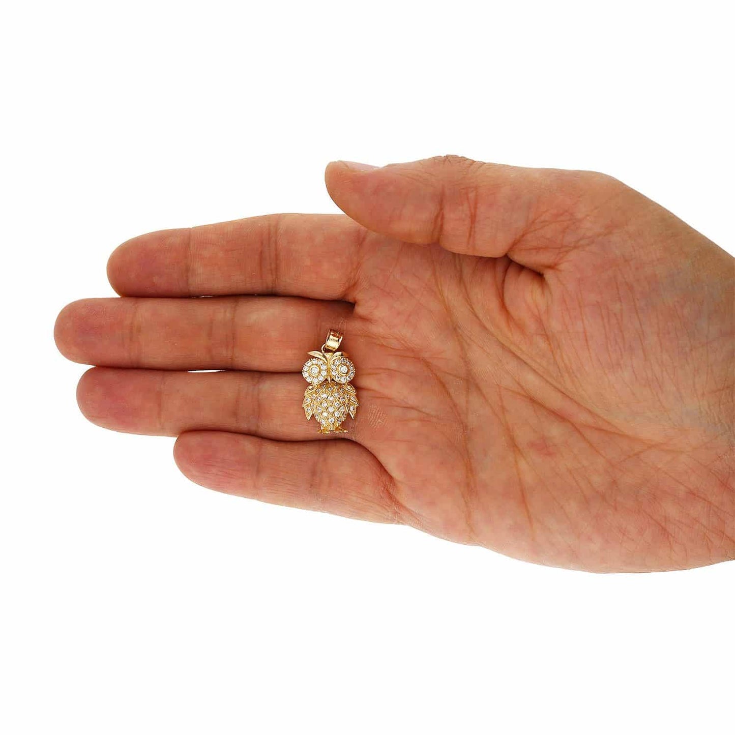 14K Yellow Gold 1.1CT CZ Accent Owl Pendant