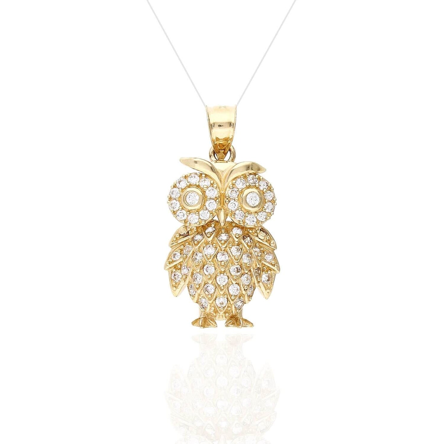 14K Yellow Gold 1.1CT CZ Accent Owl Pendant