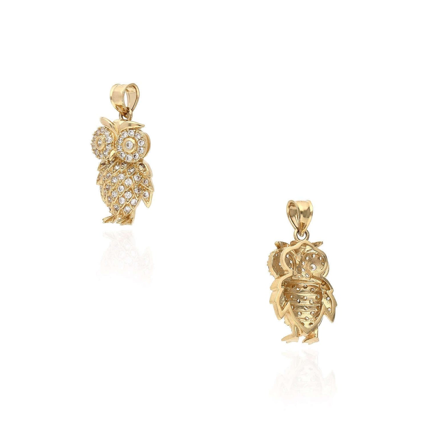 14K Yellow Gold 1.1CT CZ Accent Owl Pendant