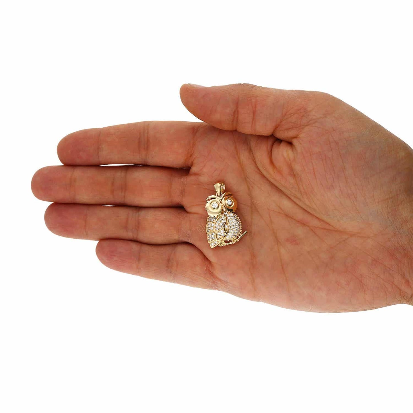 0.65CT CZ 14K Yellow Gold Owl Pendant