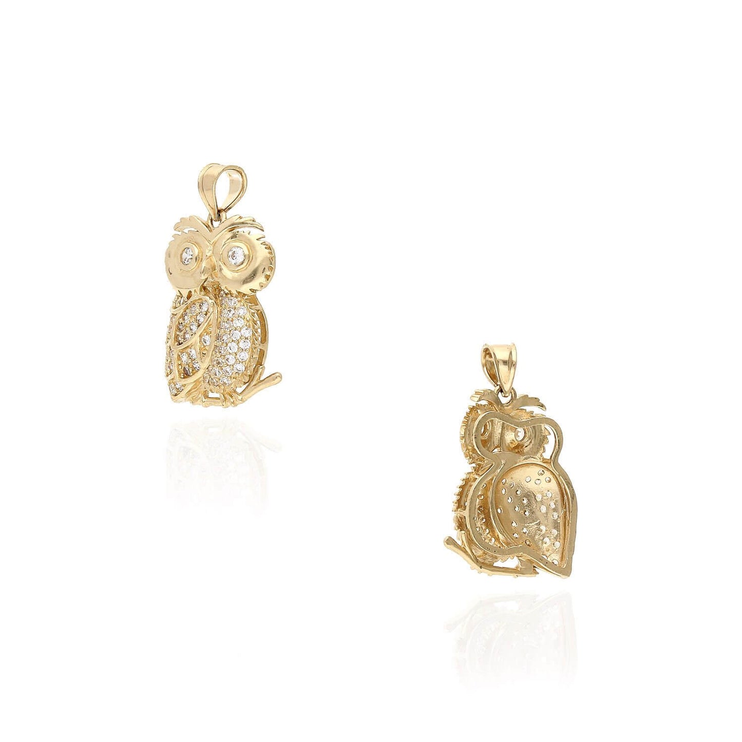 0.65CT CZ 14K Yellow Gold Owl Pendant