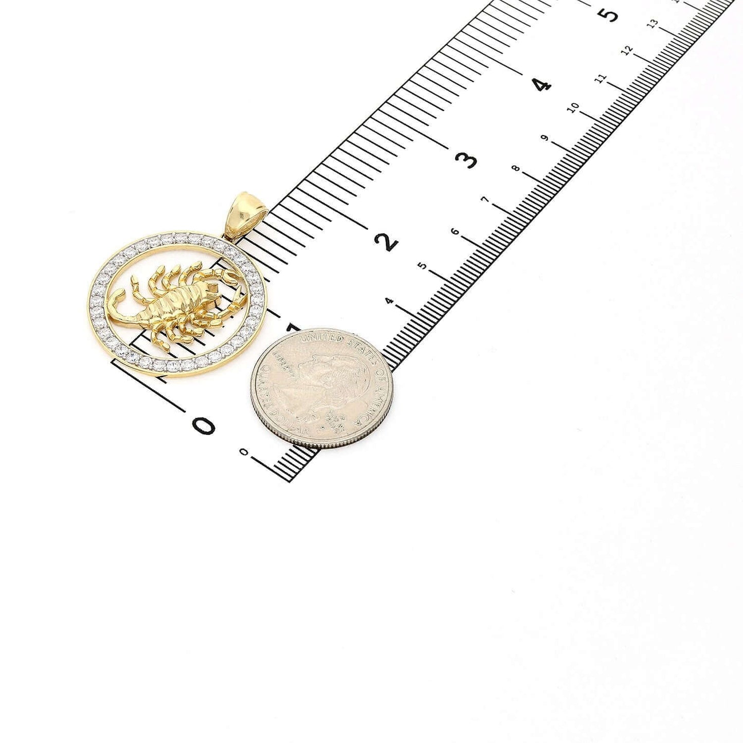14K Yellow Gold 1.1CT Created Diamond Circle Scorpio Medallion Pendant