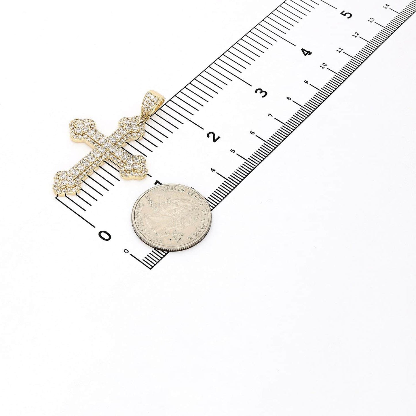 3Ct CZ 14K Yellow Gold Cross Pendant