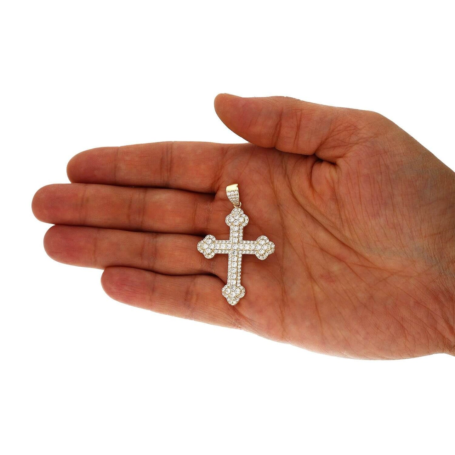 3Ct CZ 14K Yellow Gold Cross Pendant