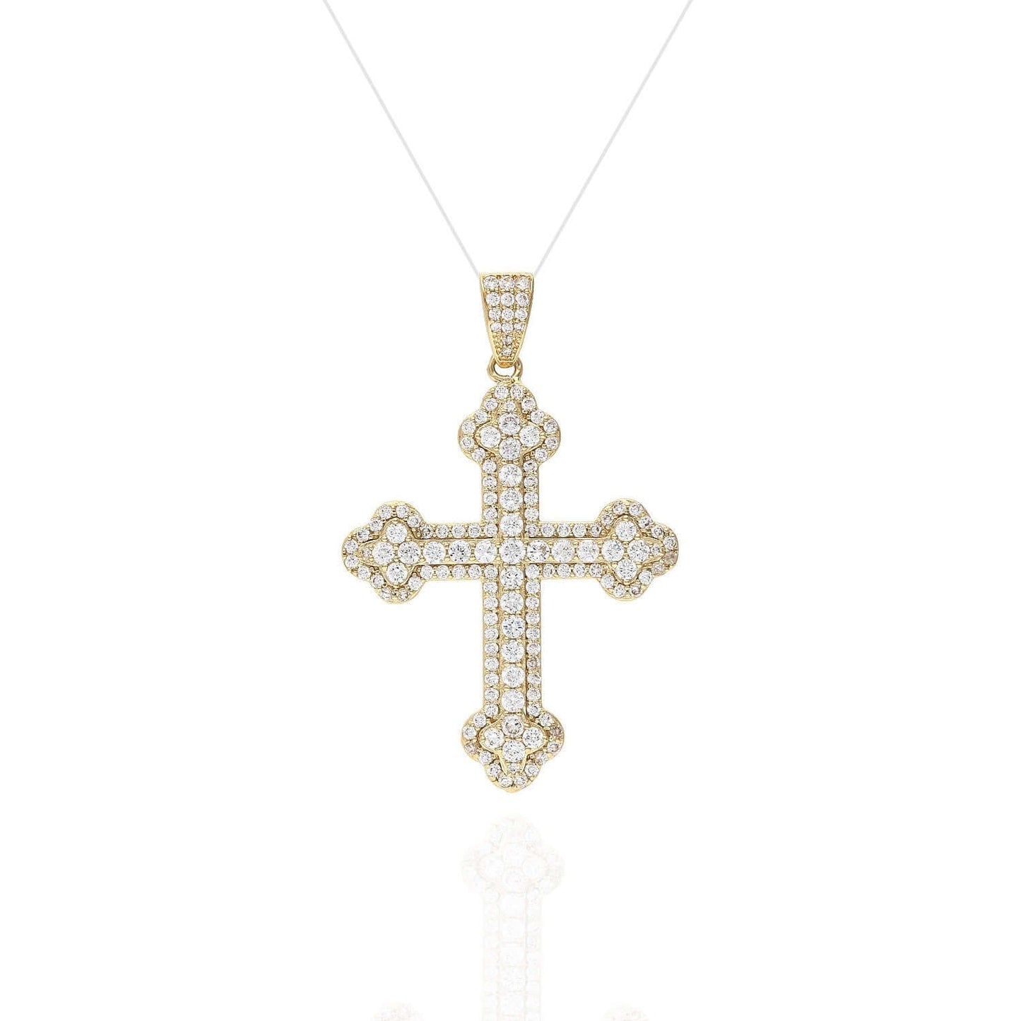 3Ct CZ 14K Yellow Gold Cross Pendant