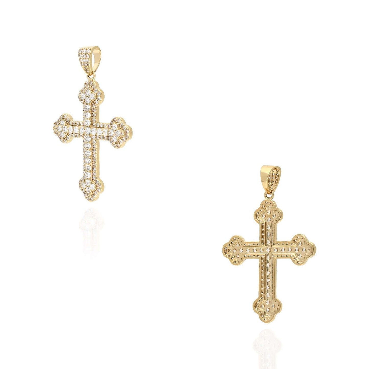 3Ct CZ 14K Yellow Gold Cross Pendant
