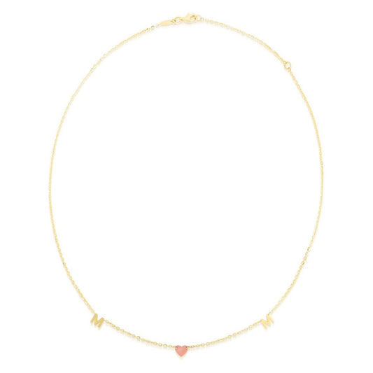 14K Yellow & Rose Gold MOM Heart Necklace (Hollow) Adjustable 16"-18"