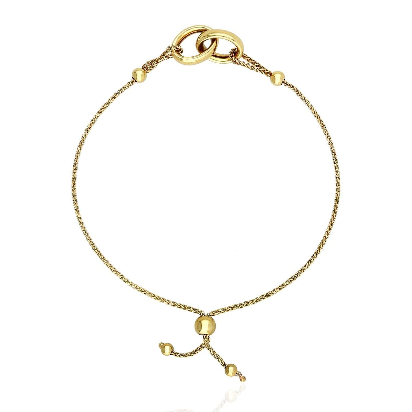 10K Gold Yellow Spiga Wheat Adjustable Double Interlocking Bracelet