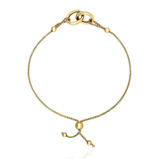 10K Yellow Gold 1.2mm Spiga Wheat Double Interlocking Bracelet (Hollow) 5"-9" Adjustable