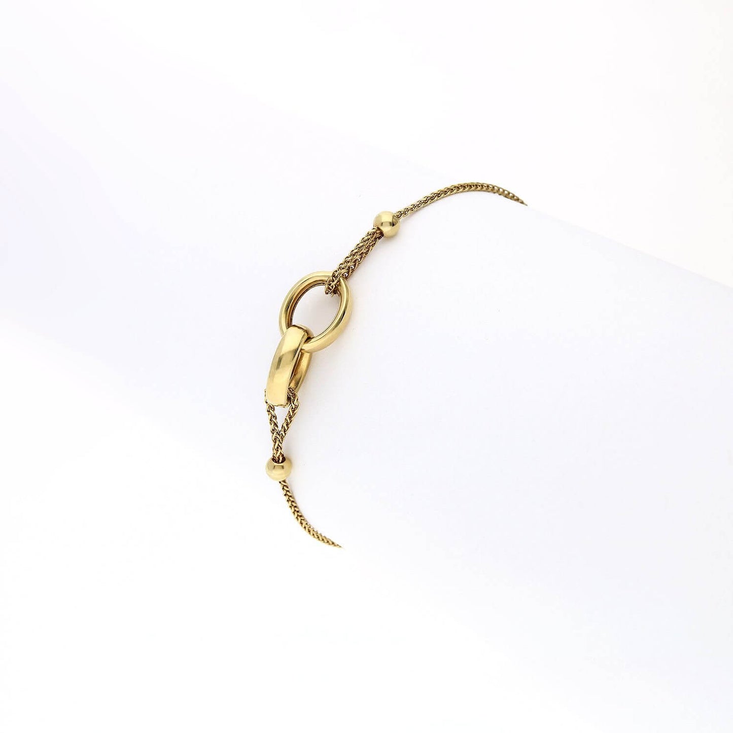 10K Gold Yellow Spiga Wheat Adjustable Double Interlocking Bracelet