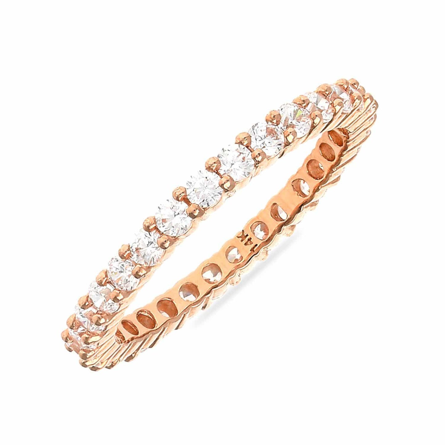 0.90CTW CZ 14K Gold Rose 2mm Eternity Ring