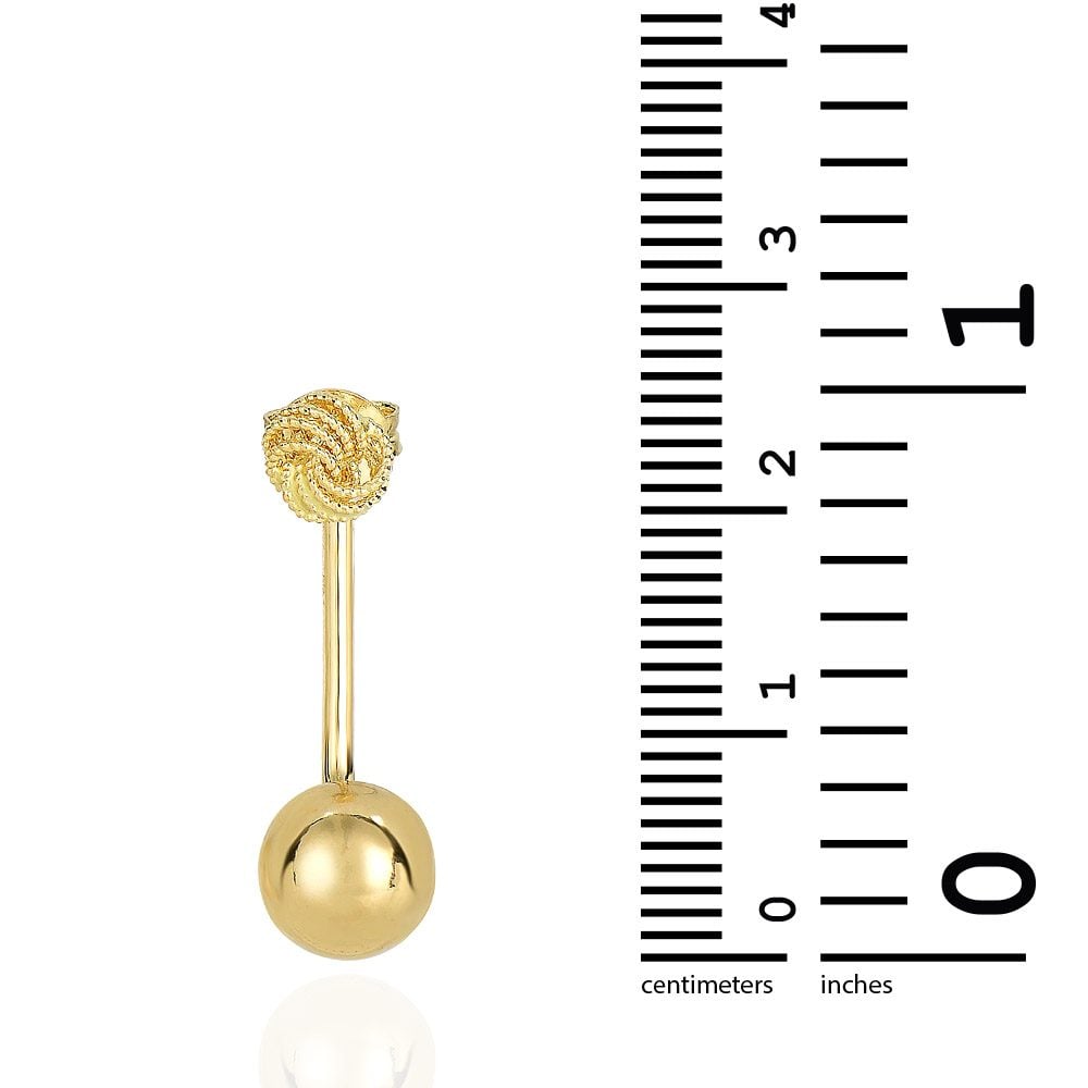 14K Yellow Gold 8mm Diamond Cut Loveknot And Shiny Telephone Style Earrings