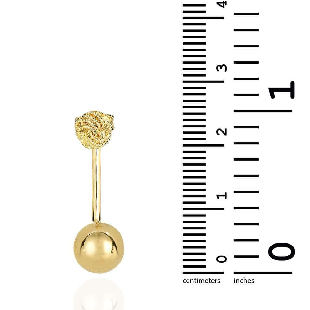 14K Yellow Gold 8mm Diamond-Cut Loveknot And Shiny Telephone Style Earrings