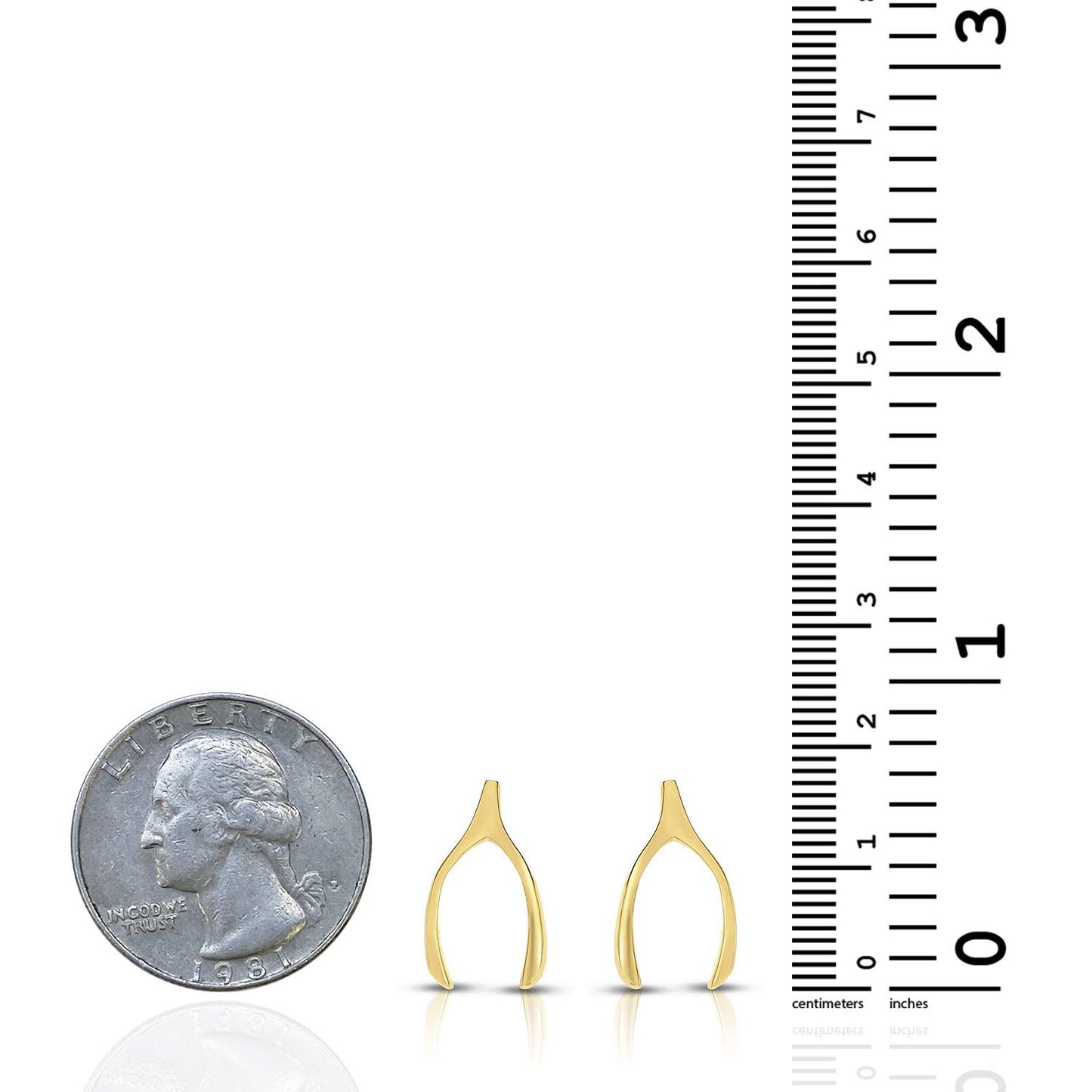 14K Yellow Gold Shiny Wishbone Push Back Stud Earrings