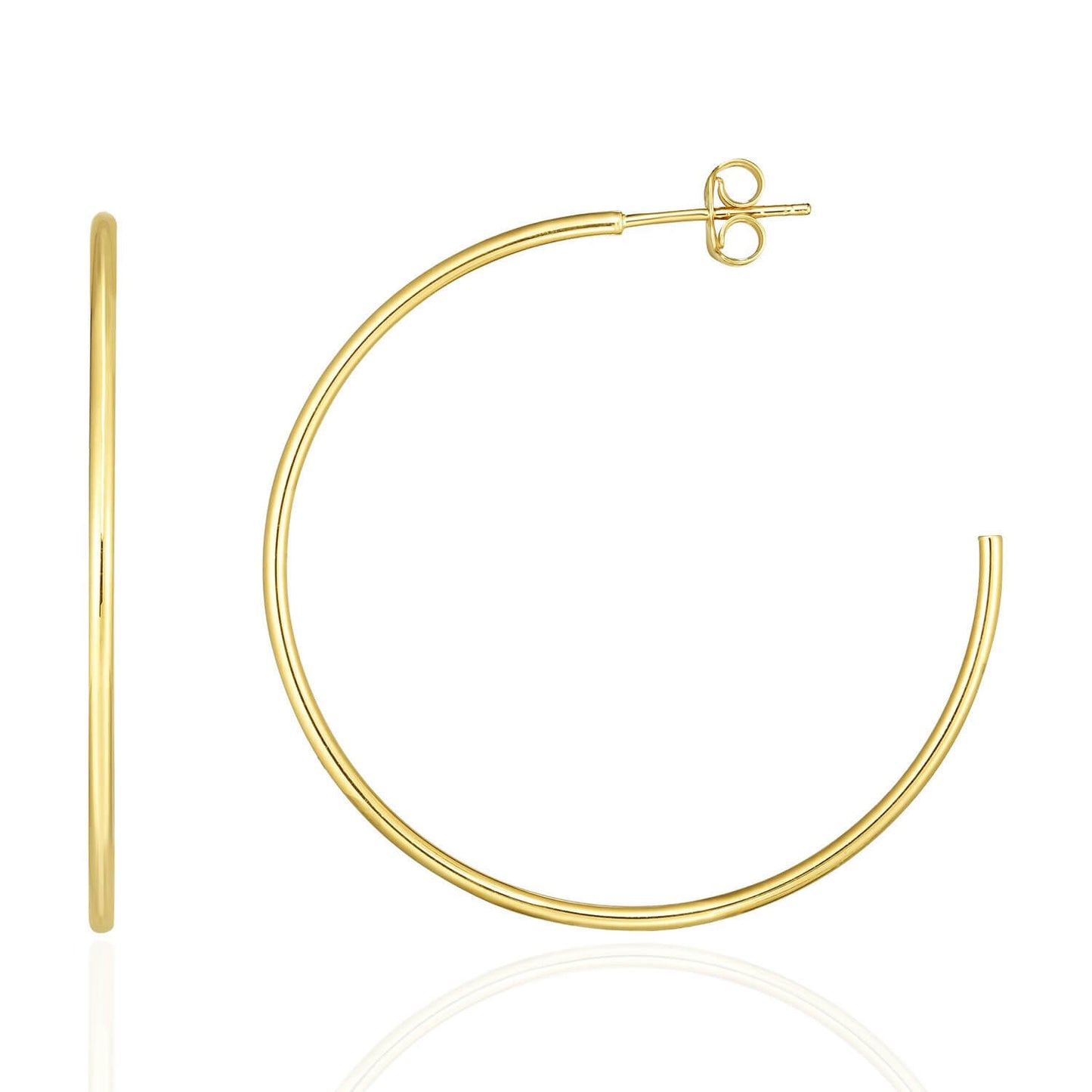 14K Yellow White Rose Gold 1.5mm x 40mm Push Back Half Hoop Earrings