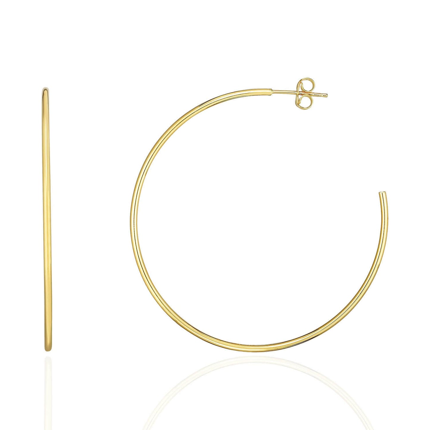14K Yellow White Rose Gold 1.5mm x 50mm Push Back Half Hoop Earrings
