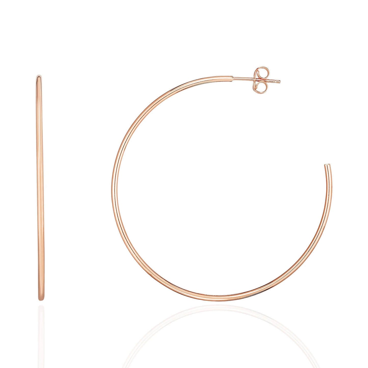 14K Yellow White Rose Gold 1.5mm x 50mm Push Back Half Hoop Earrings