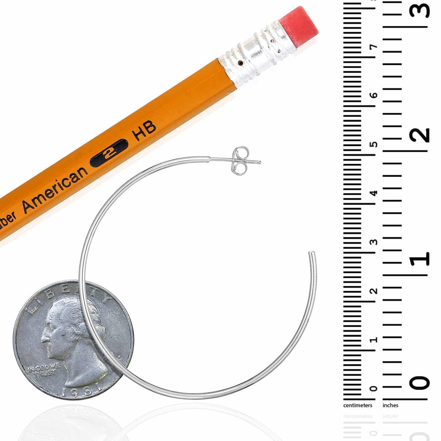 14K Yellow White Rose Gold 1.5mm x 50mm Push Back Half Hoop Earrings