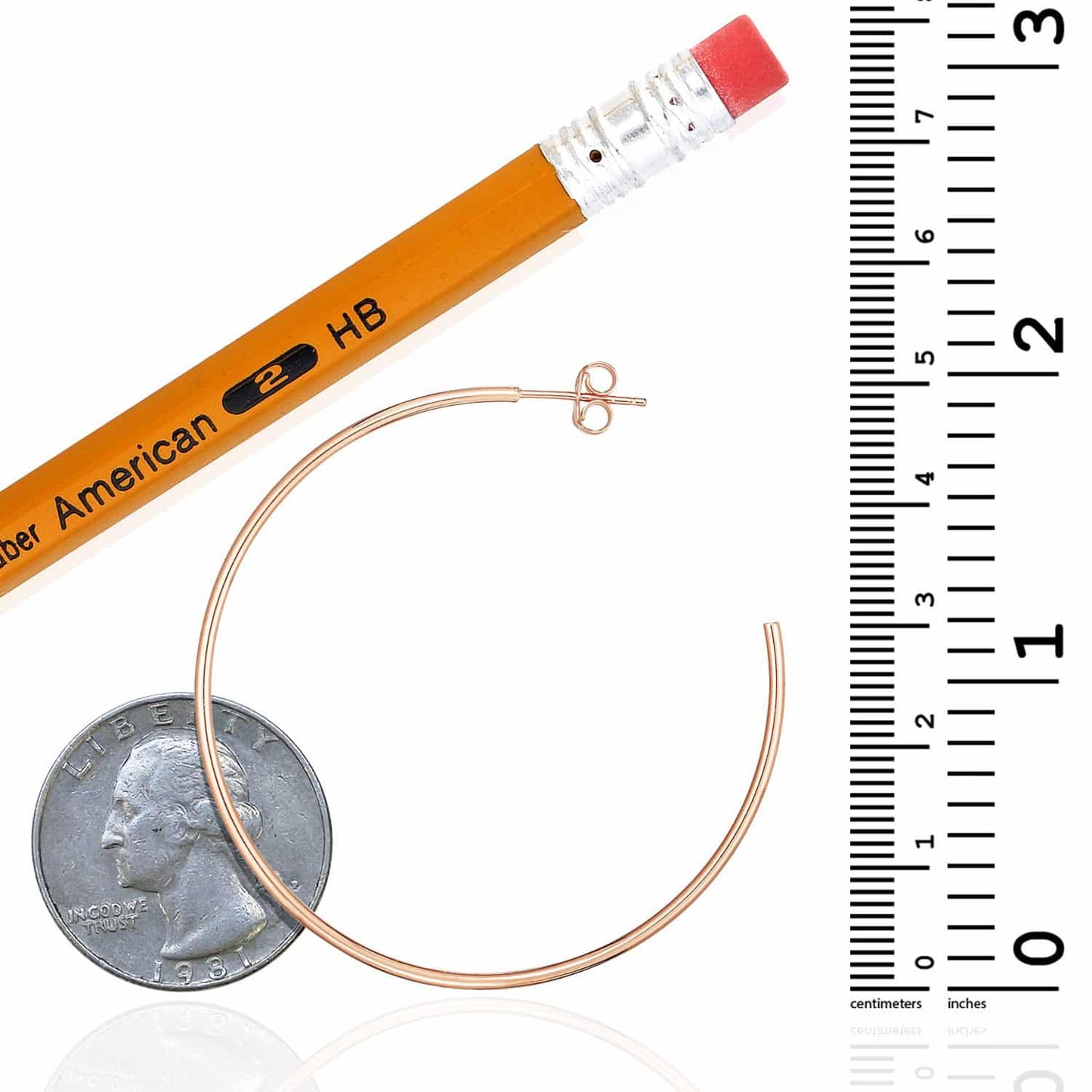 14K Yellow White Rose Gold 1.5mm x 50mm Push Back Half Hoop Earrings