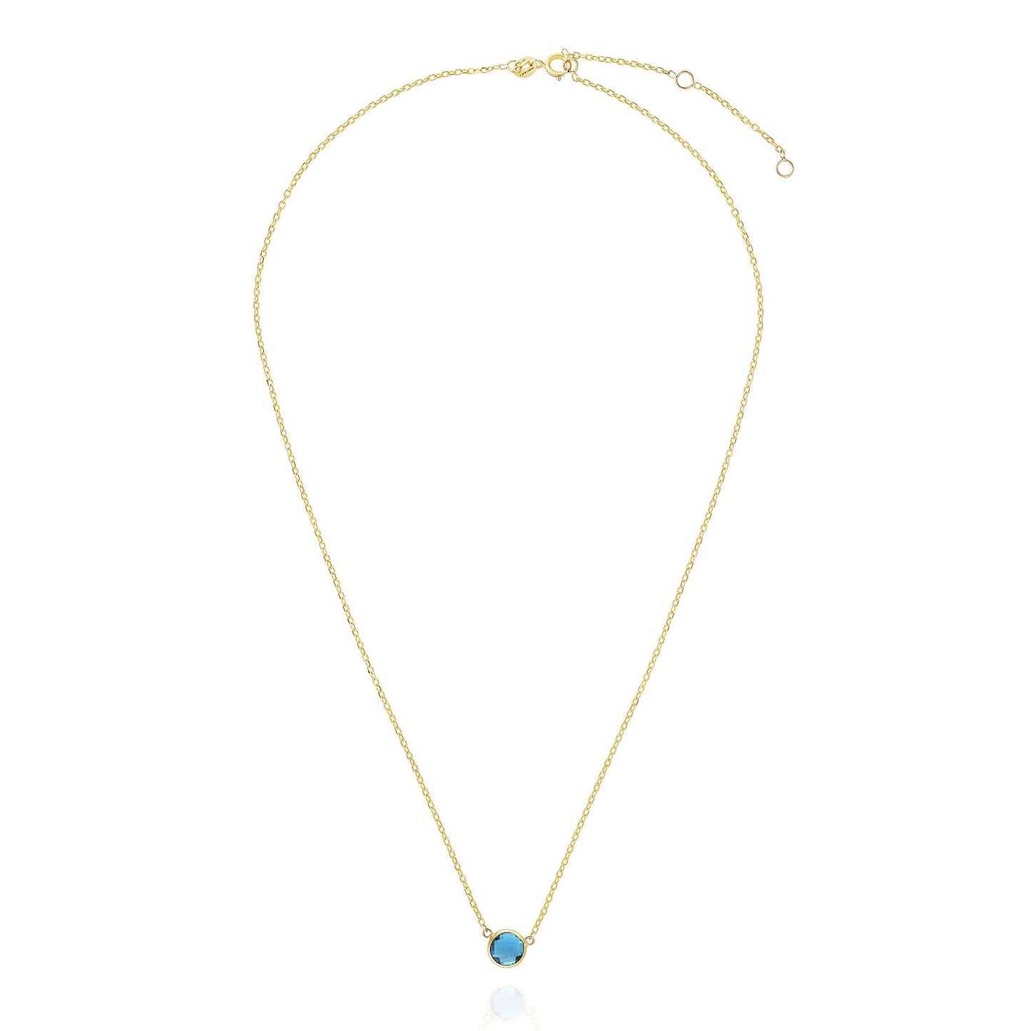14K Yellow Gold 1Ct Bezel Set Colored Gem Birthstone Necklace Chain 15"-17"